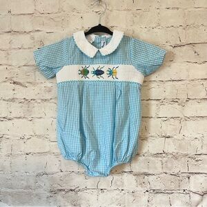 Silly Goose Smocked Insect Print Romper
